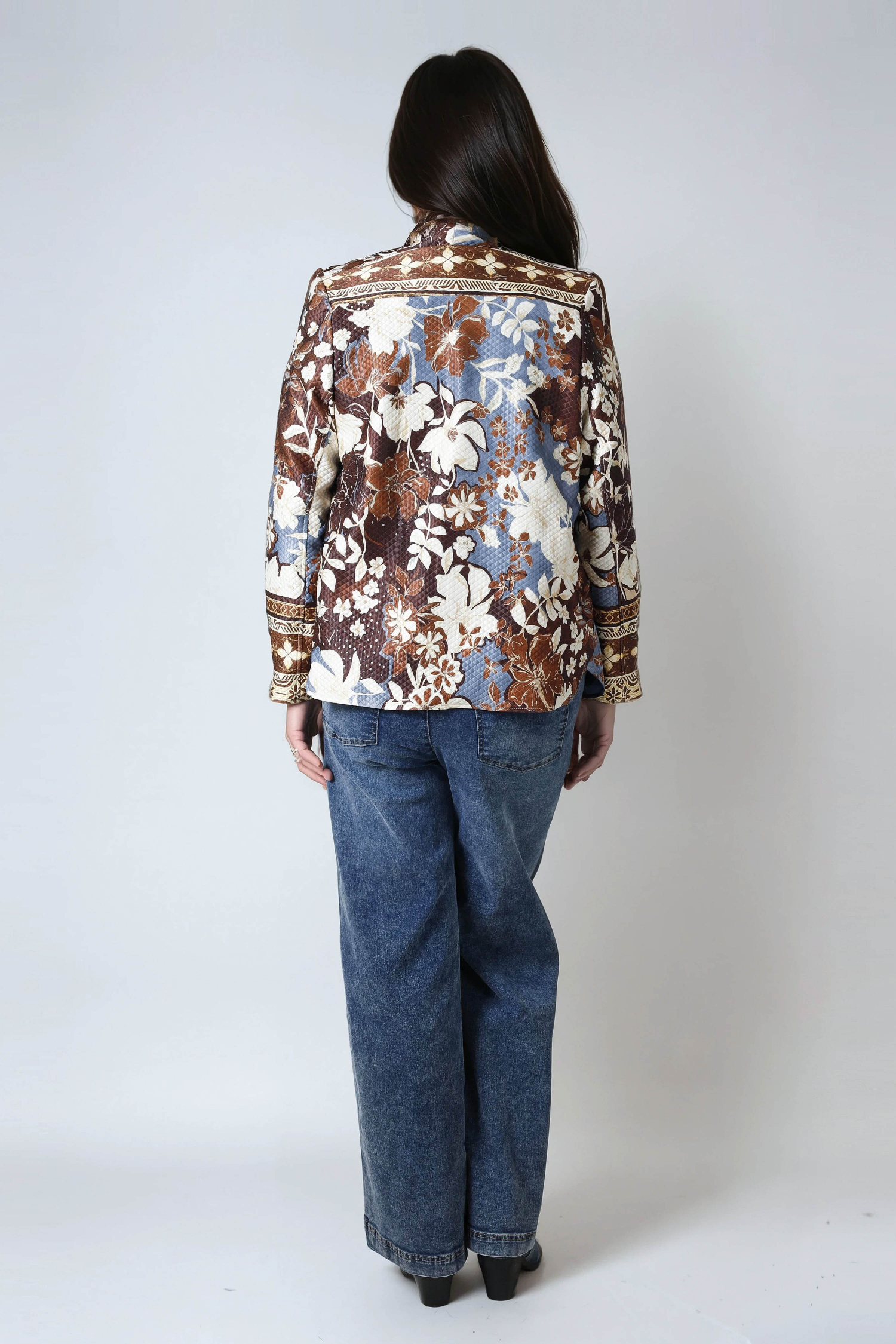 Quilted kimono jacket in print with a base