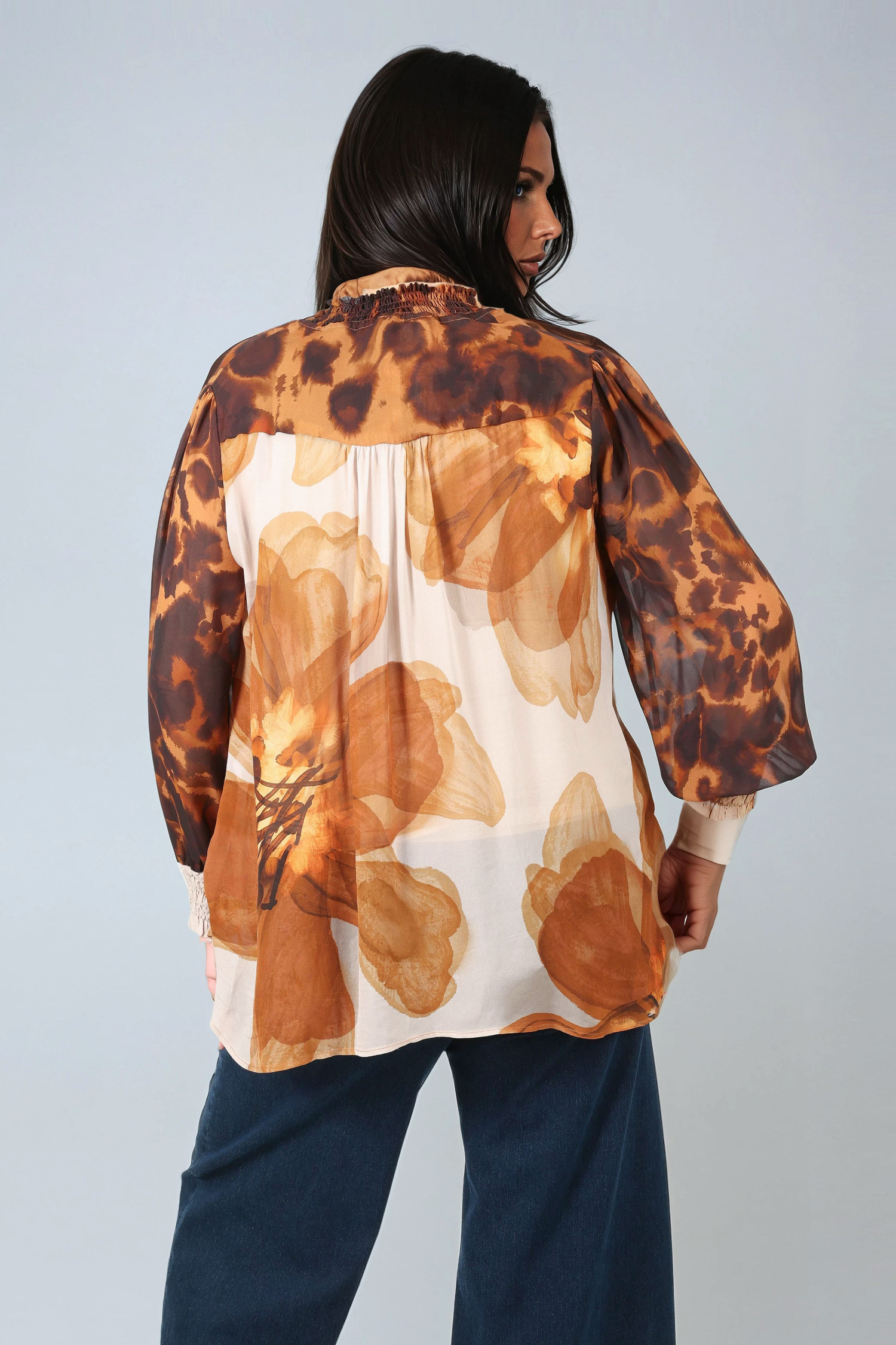 Fusion duck blouse in viscose voile with coordinated floral prints