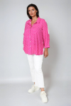 Viscose trapeze shirt with polka dot and flower patch 