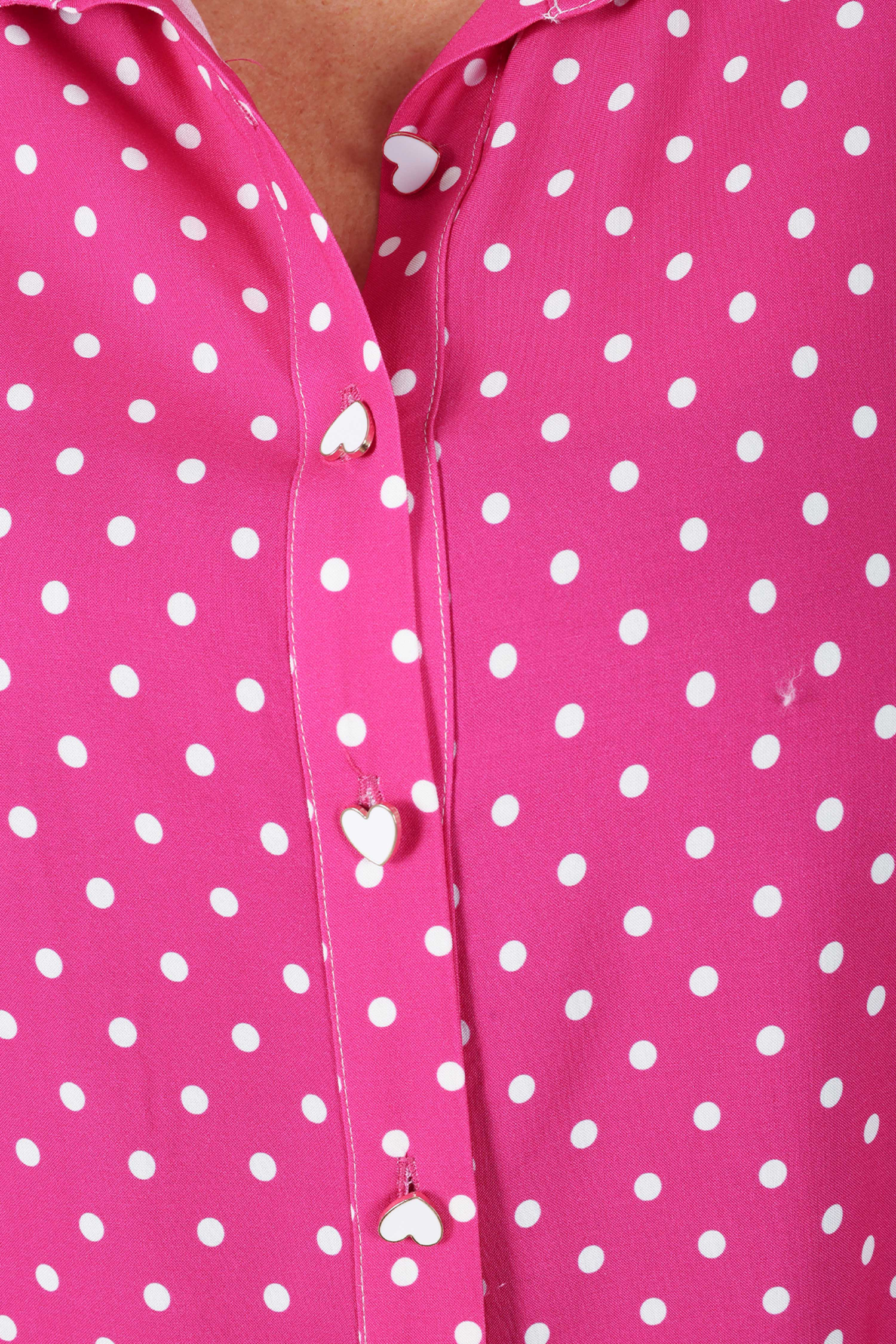 Viscose trapeze shirt with polka dot and flower patch 