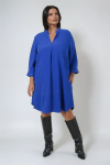 Plain straight dress with studded cuffs in high-end crepe 
