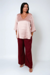 Elegance celeste blue viscose satin blouse with V-neck