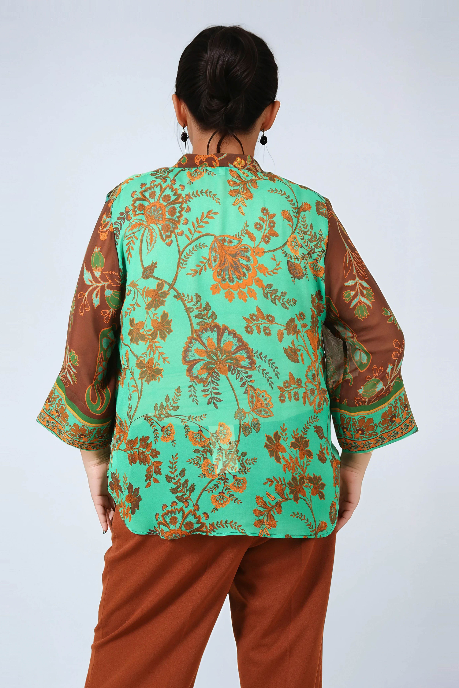 Emerald and burnt earth patch blouse, bohemian chic