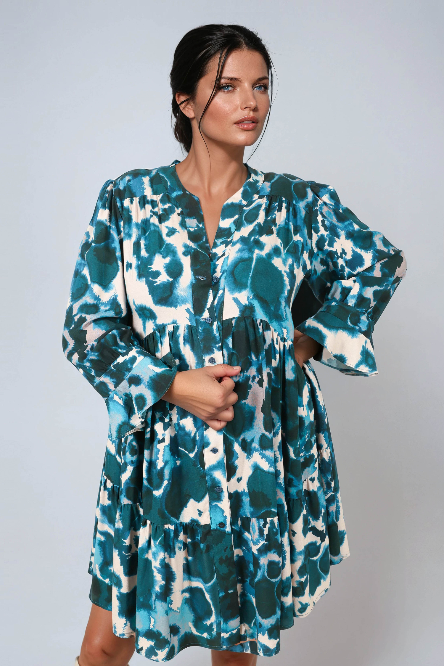 Printed button-up midi dress