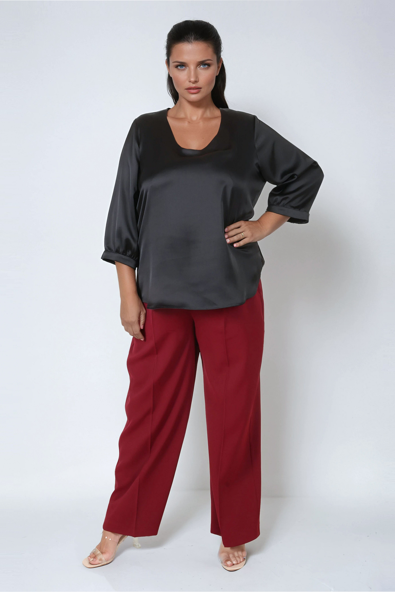 Plain tailored trousers with elasticated waist
