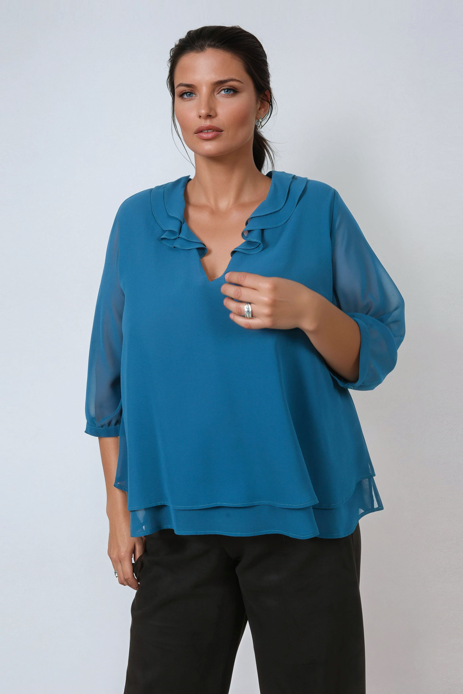 Blouse superposée en crêpe Georgette 