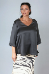 Blouse en satin viscose col V elegance bleu celeste