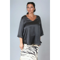 Blouse en satin viscose col V elegance bleu celeste