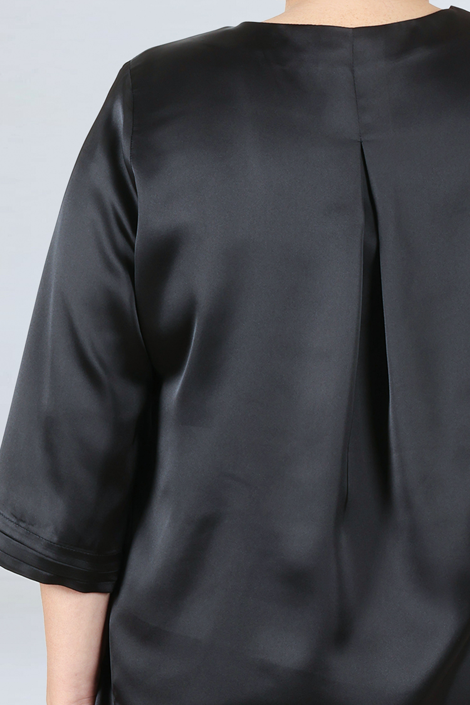 Blouse in satin viscose col V elegance bleu celeste